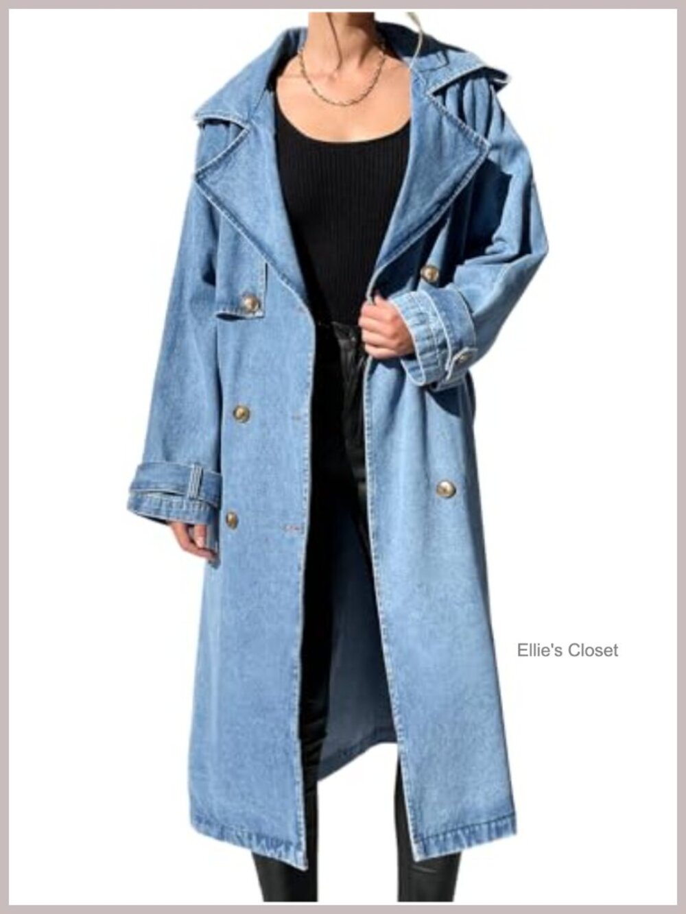 Womens Oversized Denim Trench Coat Double Breasted Long